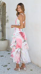 Reina Tiered Maxi Dress - Pink Floral