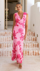 Nikova Maxi Dress - Pink Embroidery