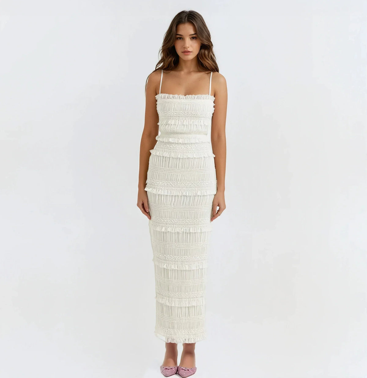 Sabrina Vintage Ruched Maxi Bodycon Dress