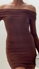 Isadora Off Shoulder Mini Dress - Chocolate