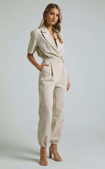 Coco Jumpsuit – Stone Collared Straight-Leg Utility Jumpsuit