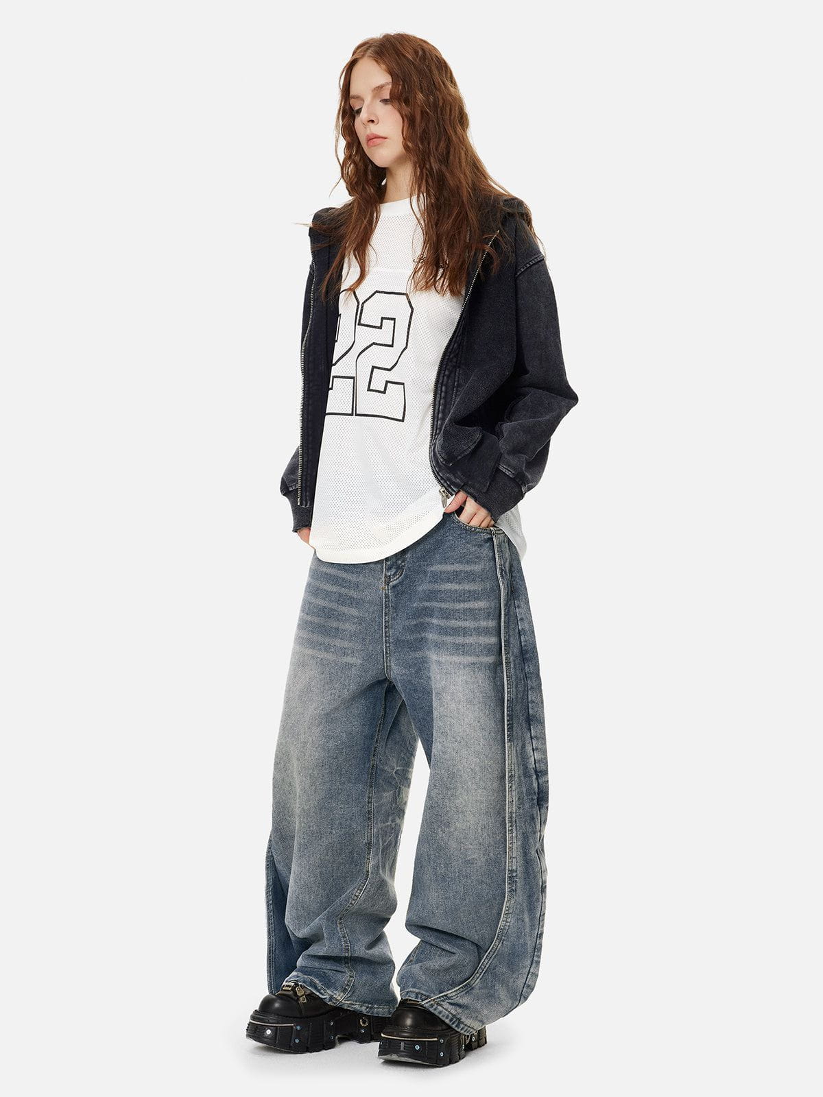 Aelfric Eden Deconstruction Patchwork Washed Barrel Jeans