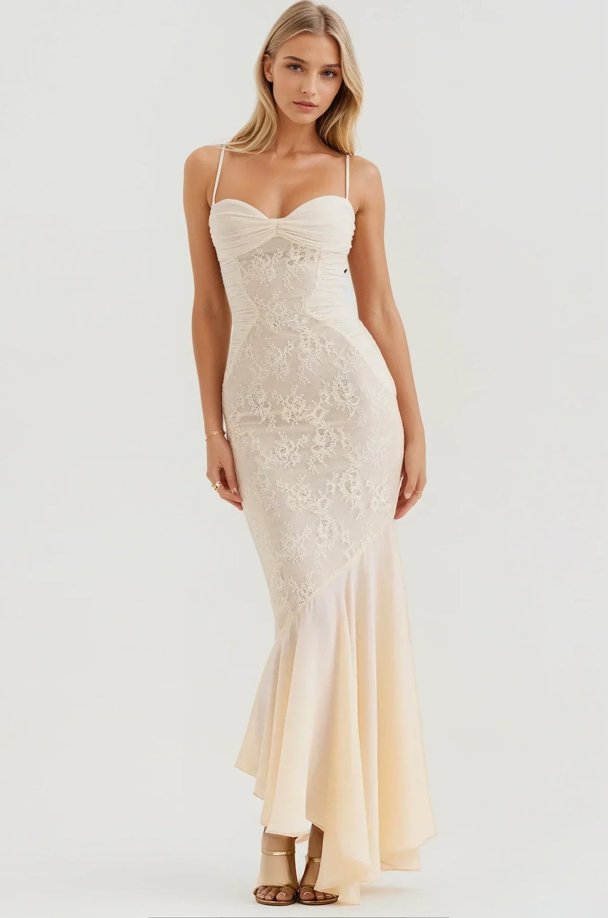 Celeste Ruched Lace Panel Maxi Dress