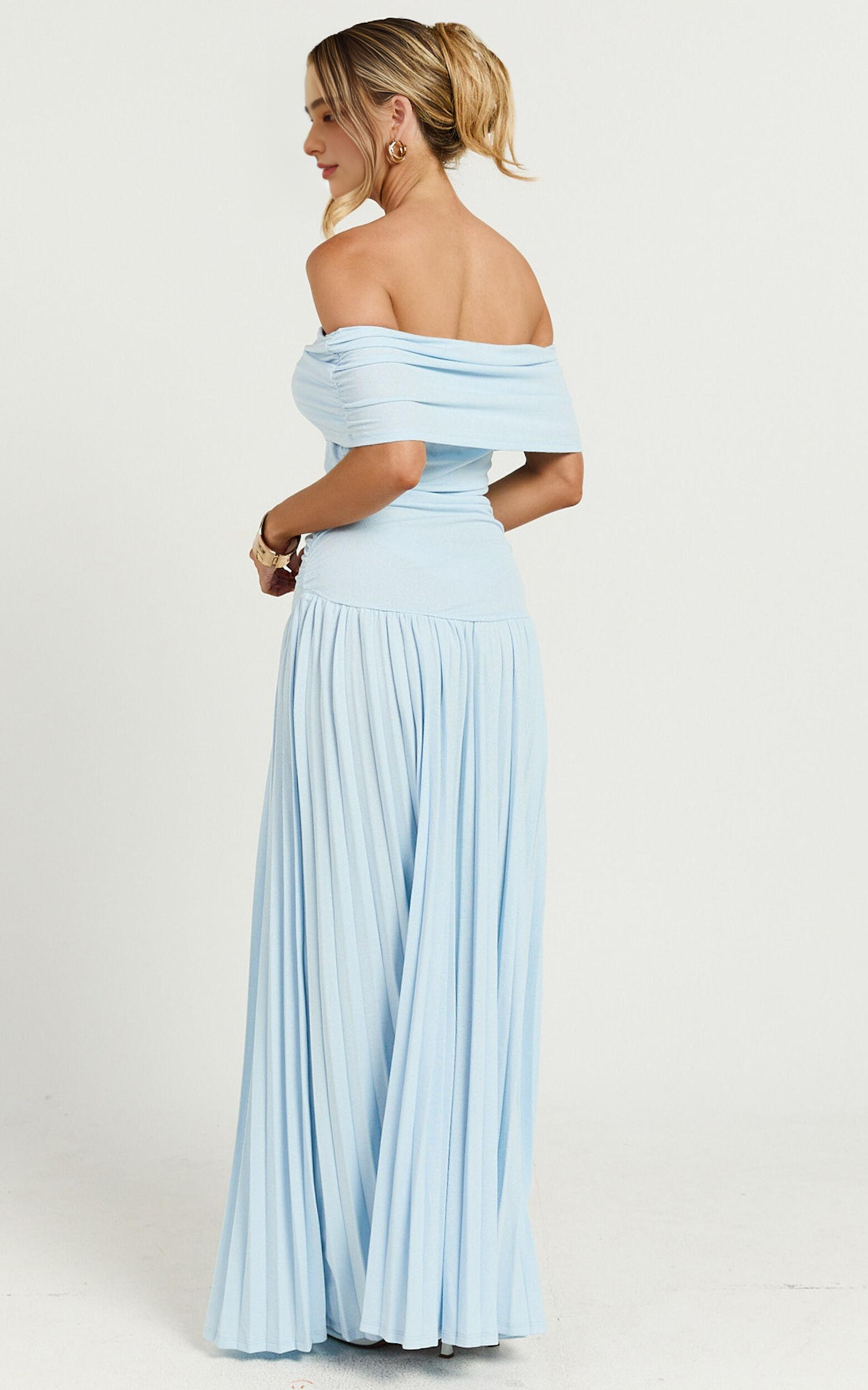 Off The Shoulder Maxi Shift Dress in Soft Blue