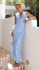 Nikova Maxi Dress - Blue Embroidery