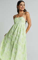 Floral Maxi Dress - Sleeveless V-Neck Summer Dress in Lime