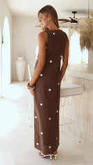 Vana Maxi Dress - Brown/White Polka
