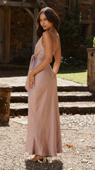 Yasmeen Tie Front  Maxi Dress - Dusty Pink
