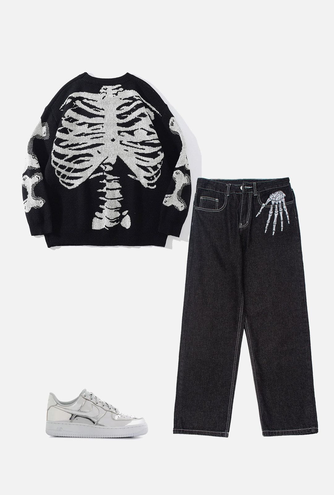 Aelfric Eden Skull Bone Embroidery Loose Jeans