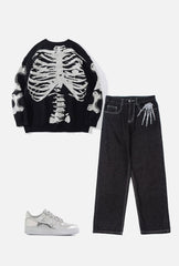 Aelfric Eden Skull Bone Embroidery Loose Jeans