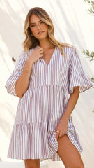 Tarnie Mini Dress - Brown Stripe