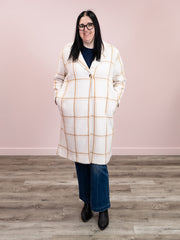 *NEW* DEX | Ellis Longline Coat | Cream & Mocha Windowpane