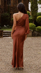 Eden One Shoulder Tie Front Maxi Dress - Rust