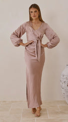 Ivy Long Sleeve Tie Front Maxi Dress - Dusty Pink