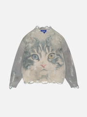 Aelfric Eden Heterochromia Eye Cat Graphic Sweater