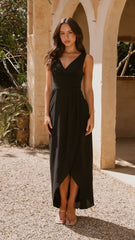 Pamela V Neck Maxi Dress - Black