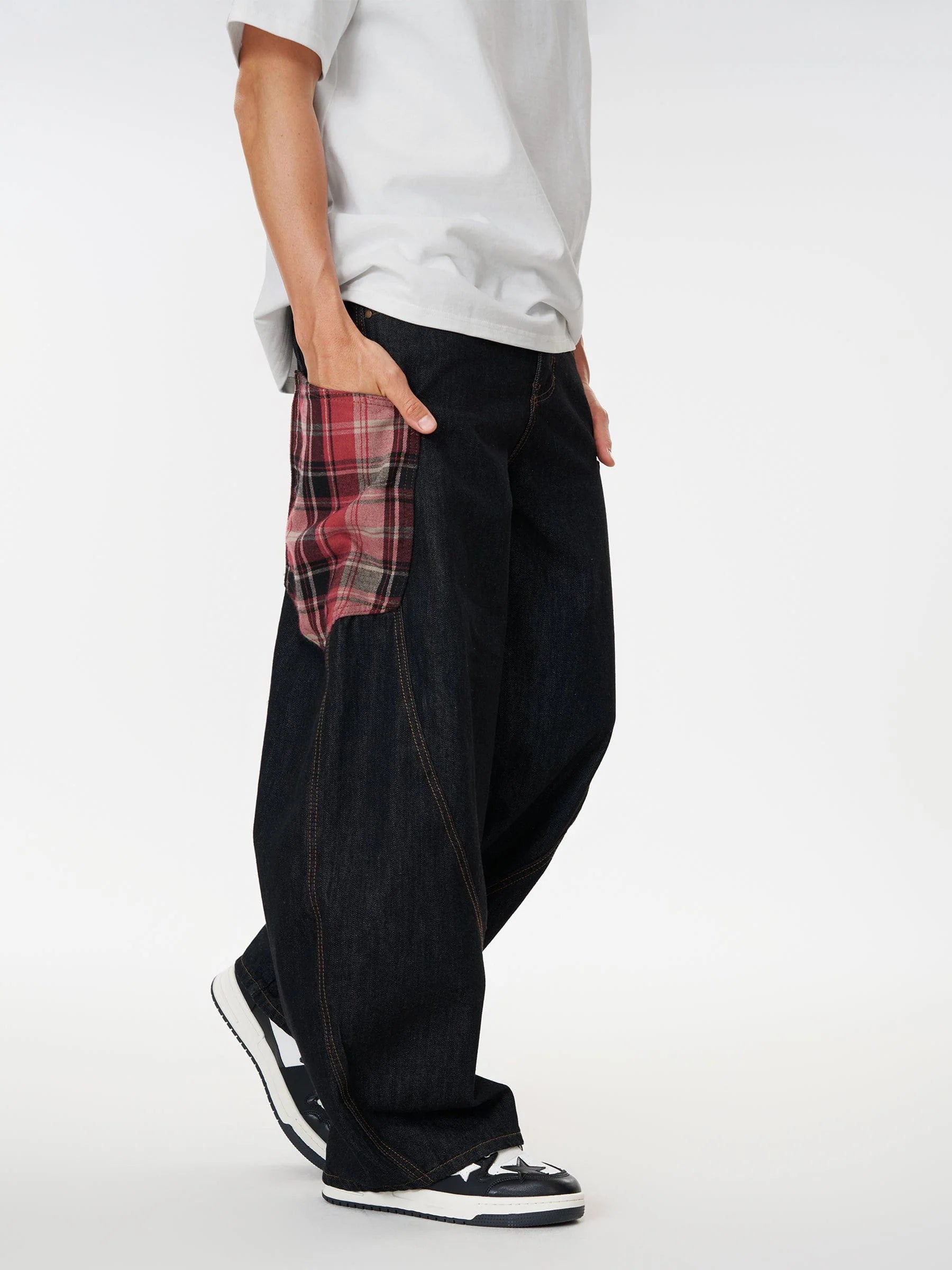 Aelfric Eden Plaid Pocket Barrel Loose Jeans