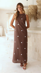 Vana Maxi Dress - Brown/White Polka