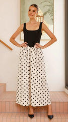 Leoni Maxi Dress - Oat/Black Polka