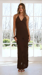 Sancha Flower Knit Maxi Dress - Chocolate