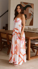 Kaethe Maxi Dress - Orange/White