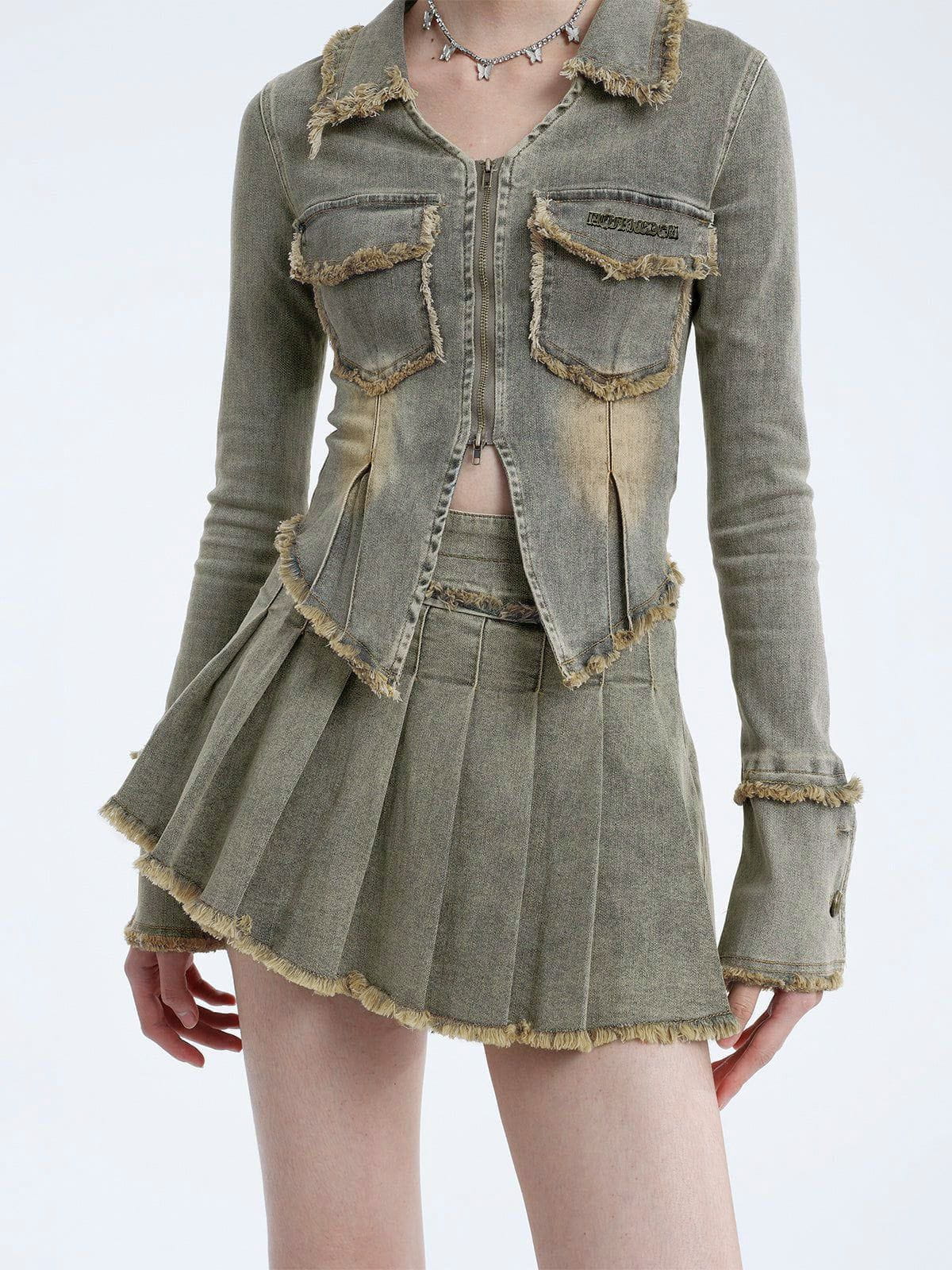 Aelfric Eden Fringe Double Zip Up Denim Jacket