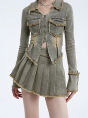 Aelfric Eden Fringe Double Zip Up Denim Jacket