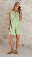 Launa Tie Front Mini Dress - Matcha Green