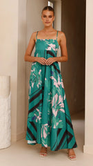 Kaethe Maxi Dress - Green/Pink