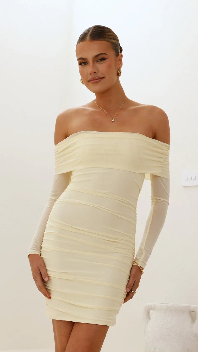 Isadora Off Shoulder Mini Dress - Yellow