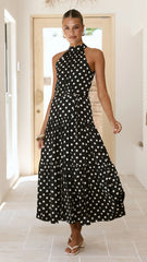 Dawson Maxi Dress - Black / White Polka Dot