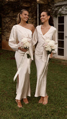 Ivy Long Sleeve Tie Front Maxi Dress - Champagne