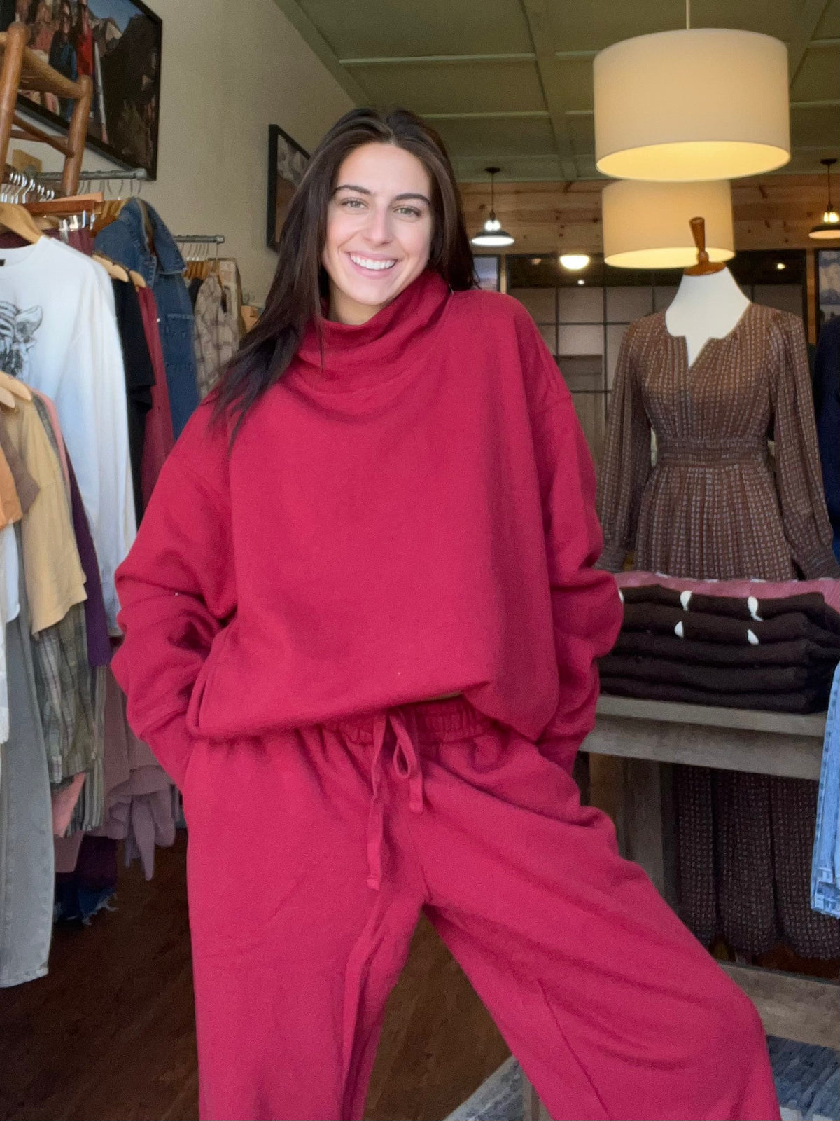 Garnet Red CozyCore Cotton Blend Mock Neck Pullover
