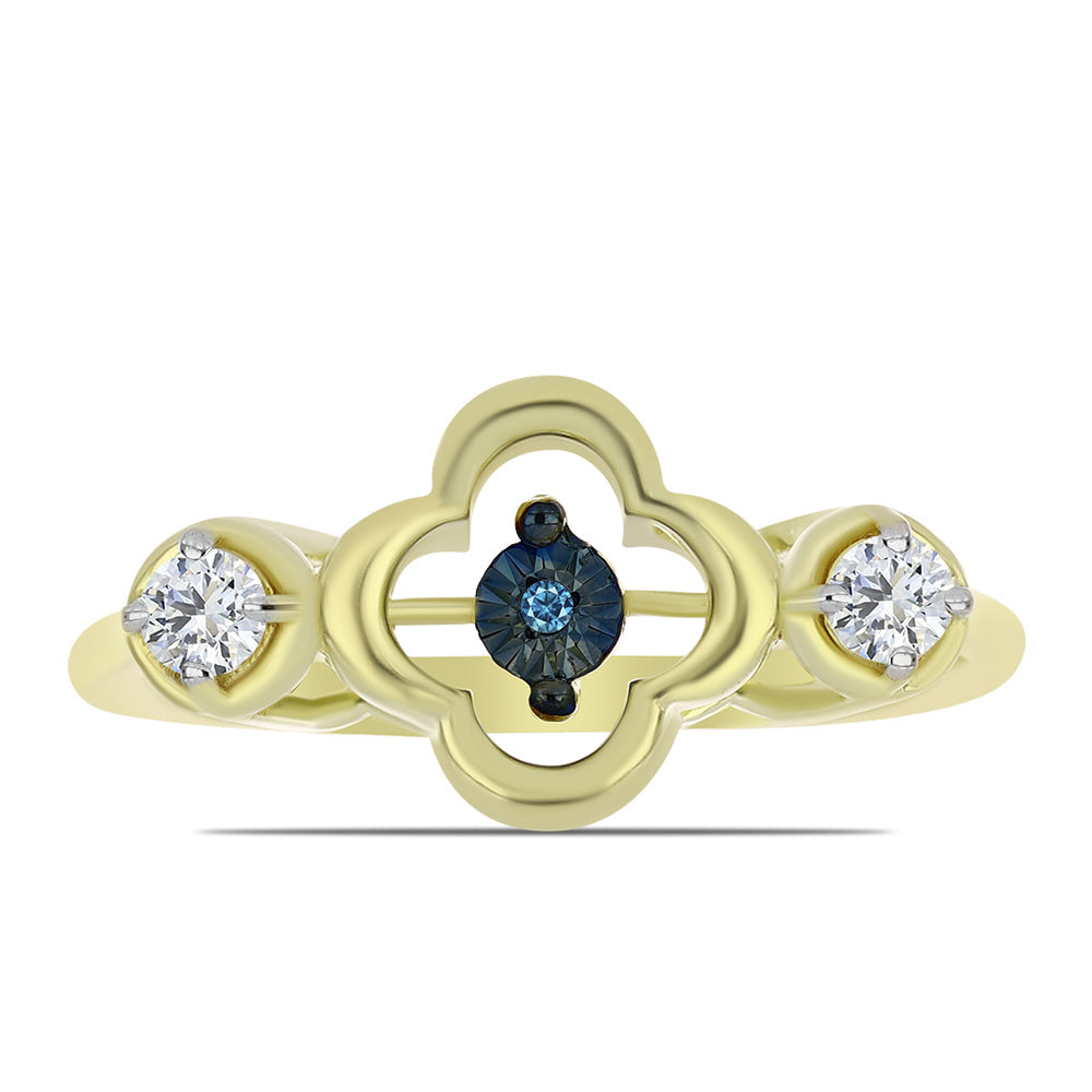 Inel din Argint 925 Placat cu Aur ( 2.91 grame ) cu Diamant Albastru Dansator și Topaz Alb 0.27 Carate
