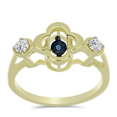 Inel din Argint 925 Placat cu Aur ( 2.91 grame ) cu Diamant Albastru Dansator și Topaz Alb 0.27 Carate
