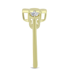 Inel din Argint 925 Placat cu Aur ( 2.91 grame ) cu Diamant Albastru Dansator și Topaz Alb 0.27 Carate