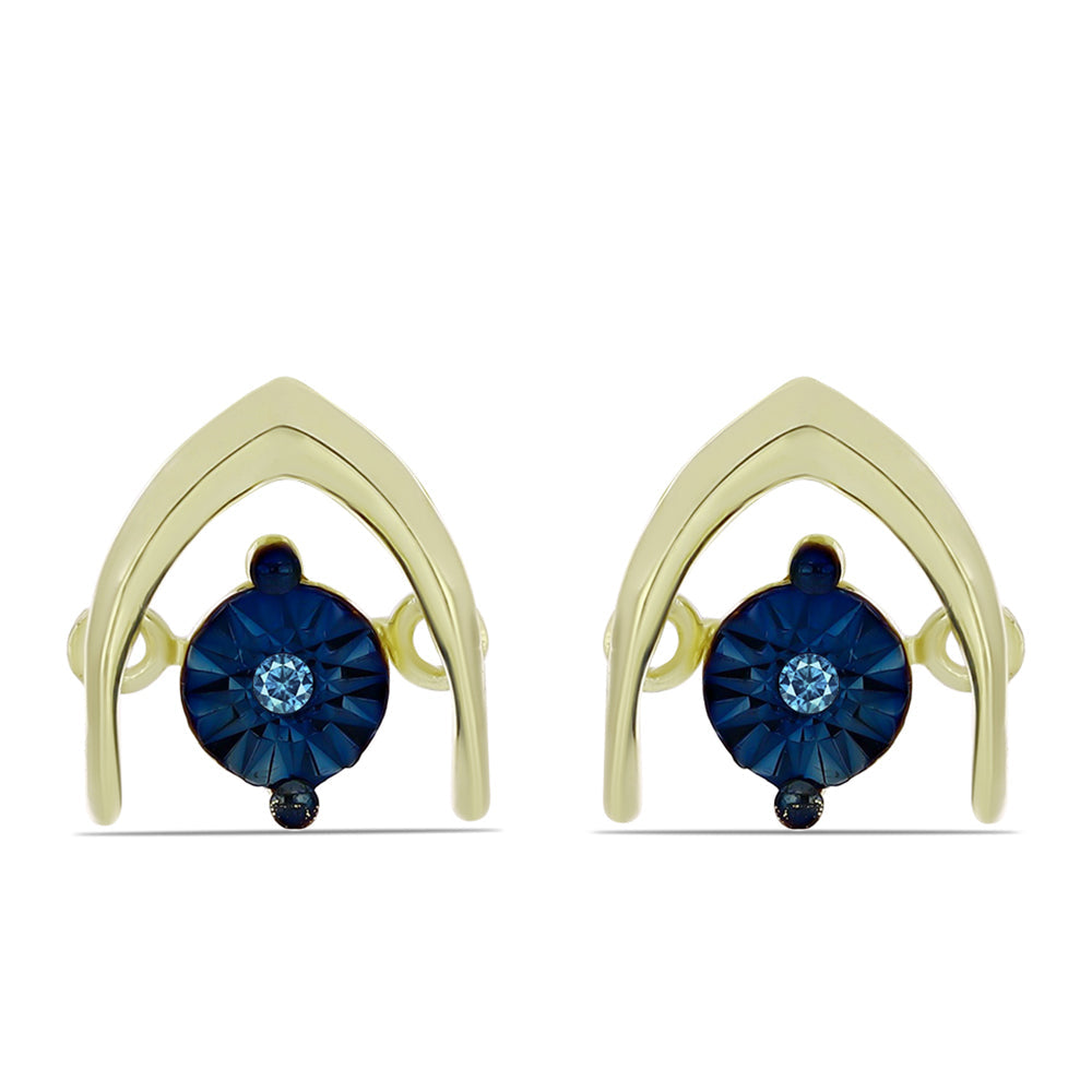 Cercei din Argint 925 Placat cu Aur ( 1.65 grame ) cu Diamant Albastru Dansator 0.01 Carate