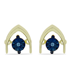 Cercei din Argint 925 Placat cu Aur ( 1.65 grame ) cu Diamant Albastru Dansator 0.01 Carate