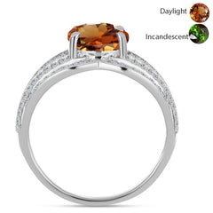 Anillo de Plata con Zultanita de Anatolia certificado y cultivado en laboratorio y Topacio Blanco