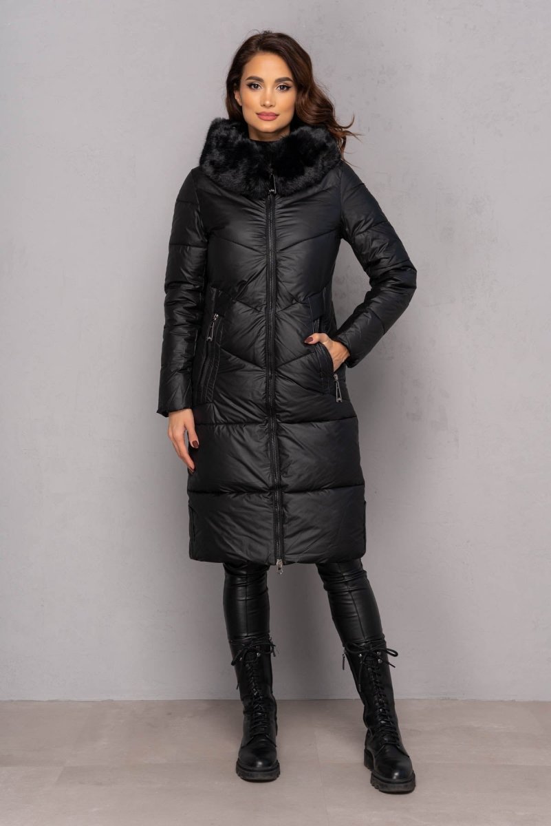 Geaca lunga de iarna - DAPHNE - Neagra - Geaca Groasa -B WEAR RO