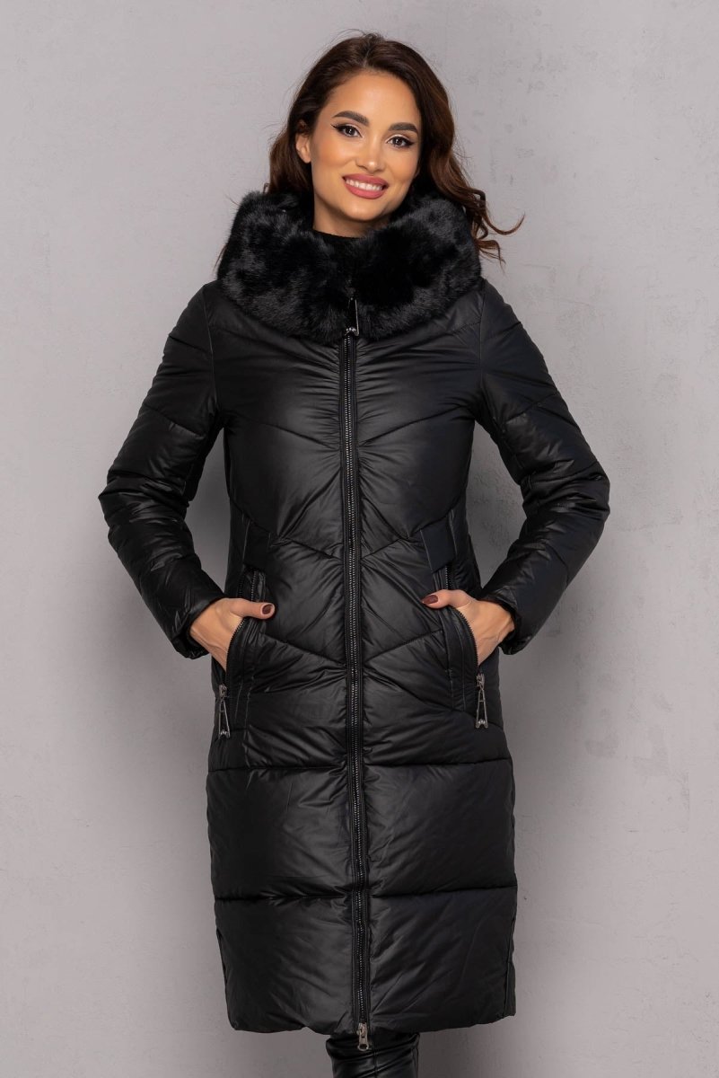 Geaca lunga de iarna - DAPHNE - Neagra - Geaca Groasa -B WEAR RO