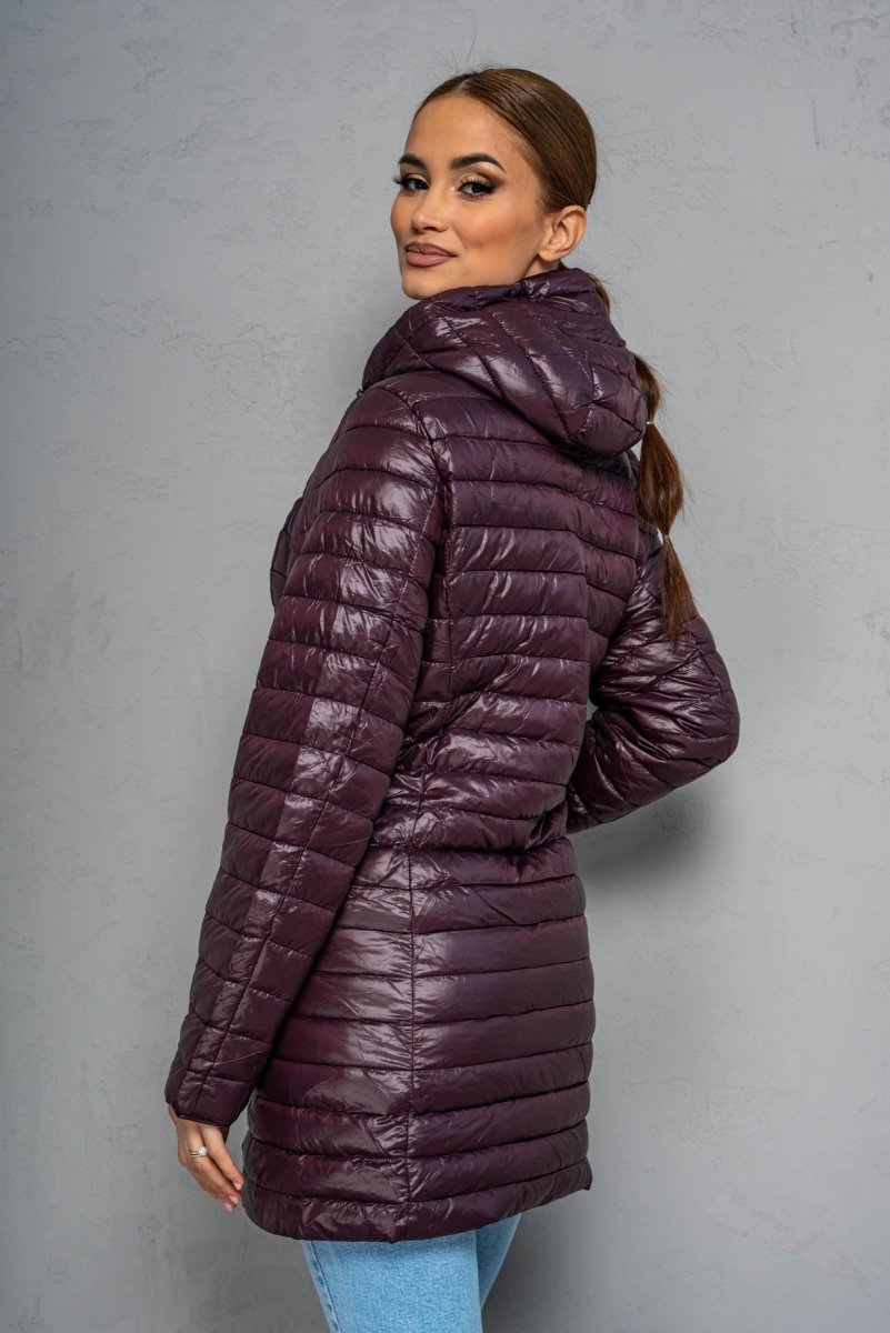 Geaca lunga FLOWER cu doua fete - Mov Pruna - Geaca Groasa -B WEAR RO