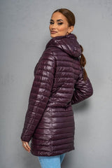 Geaca lunga FLOWER cu doua fete - Mov Pruna - Geaca Groasa -B WEAR RO