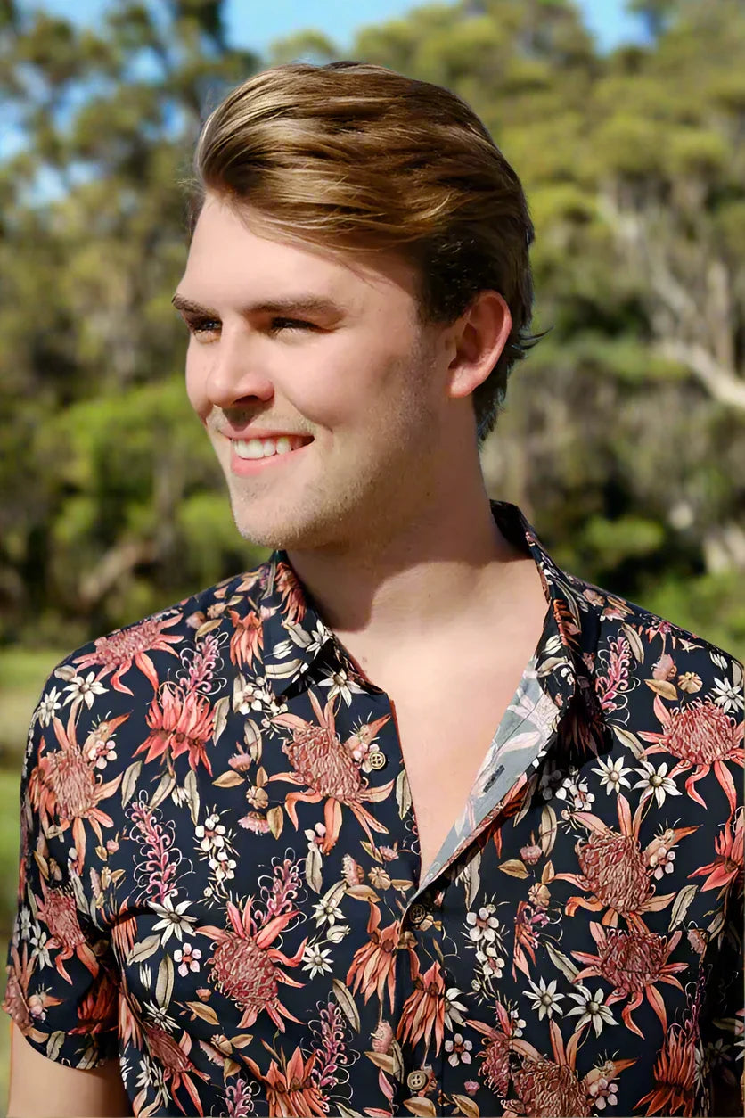 botanical print tencel mens shirt 