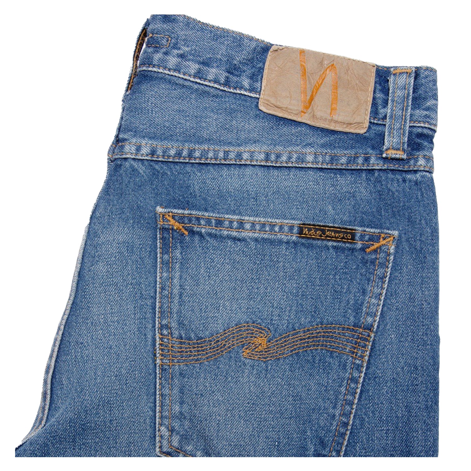 Close up of Nudie Jeans Steady Eddie in Blue Haze