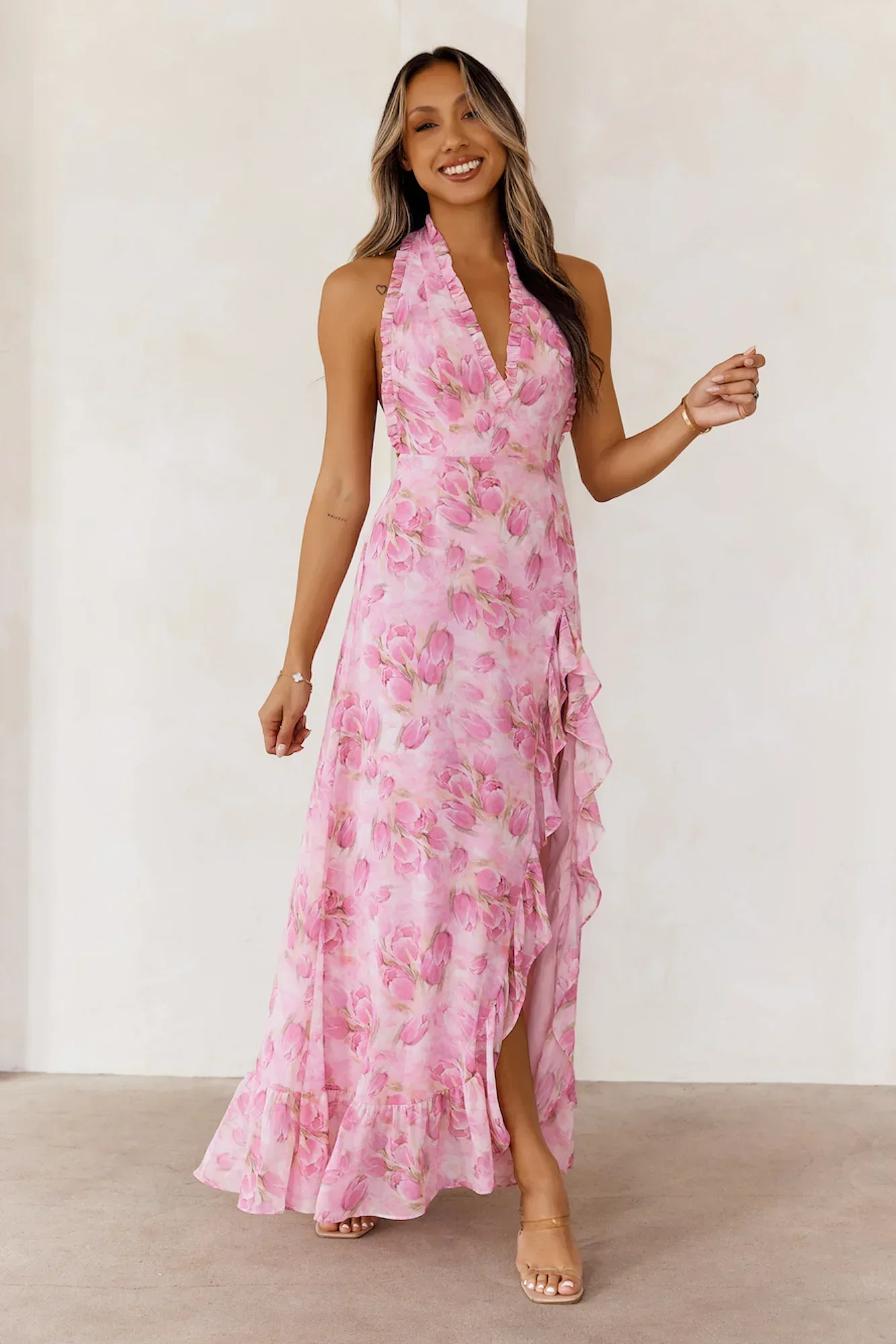 Passionate Paths Halter Maxi Dress Pink
