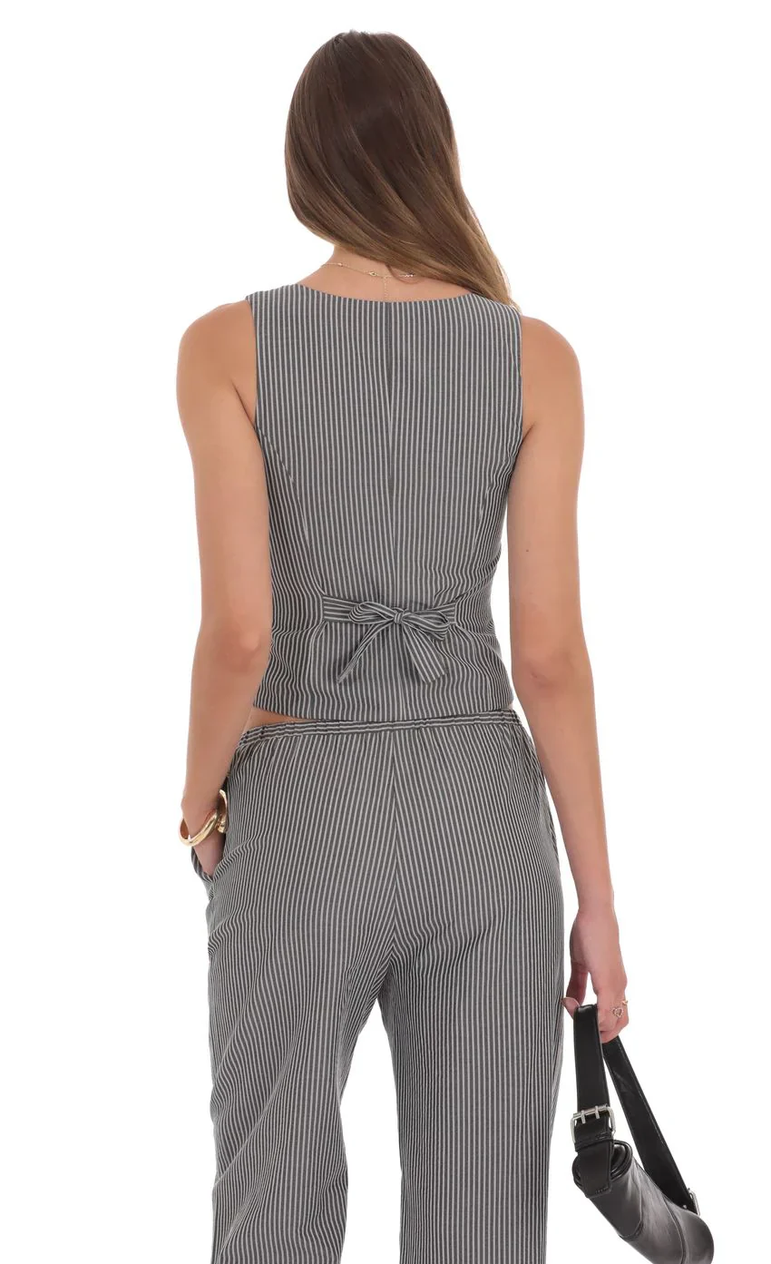 Pinstripe Buttoned Vest in Grey