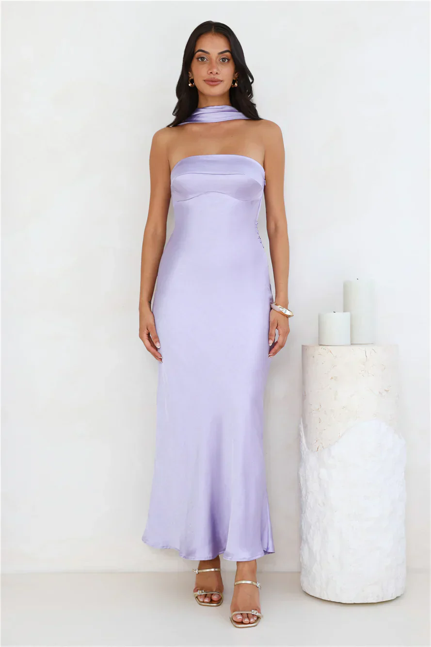 Precious Pearl Satin Maxi Dress Lilac