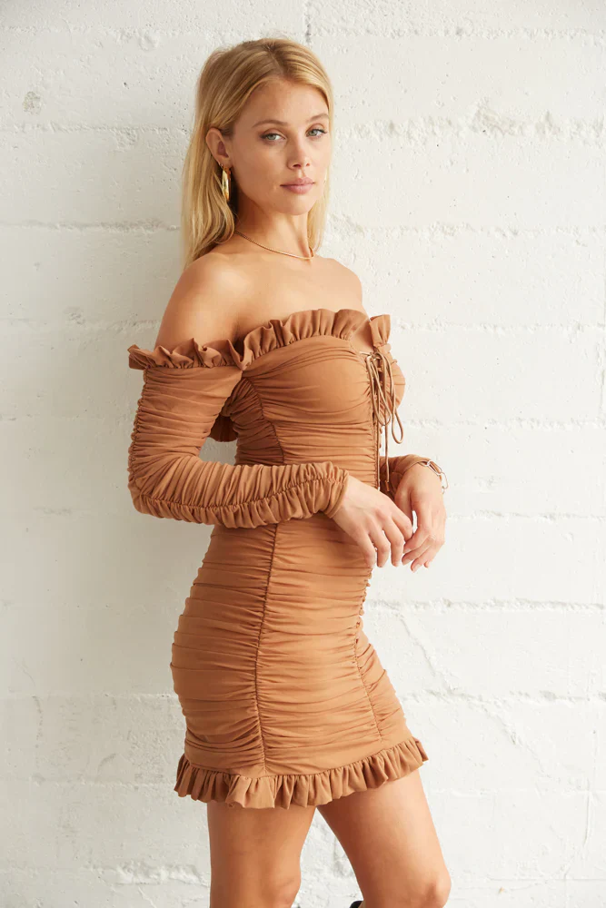 Tasha Off Shoulder Ruched Mini Dress