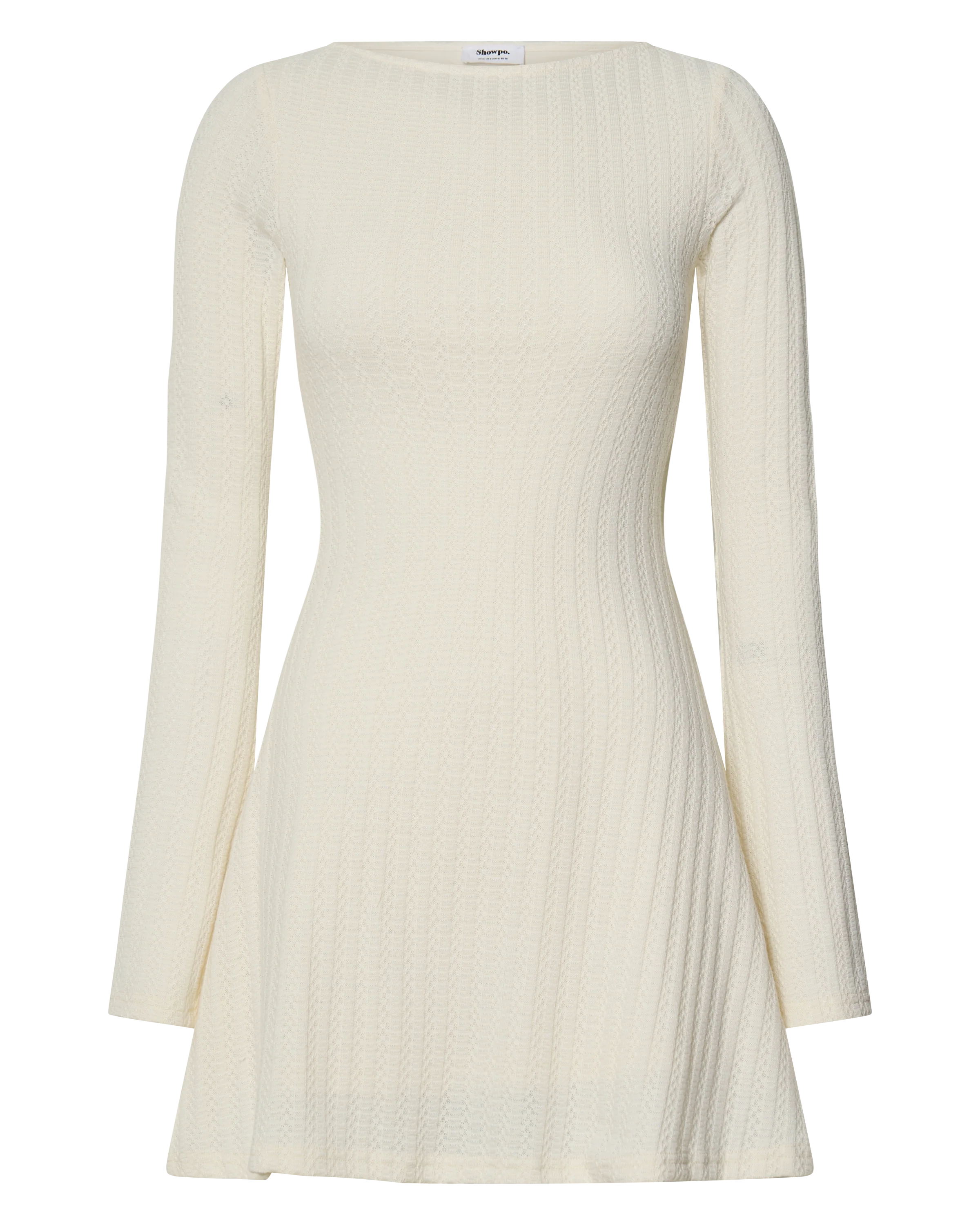 Flared Long Sleeve A-Line Mini Dress in Off White